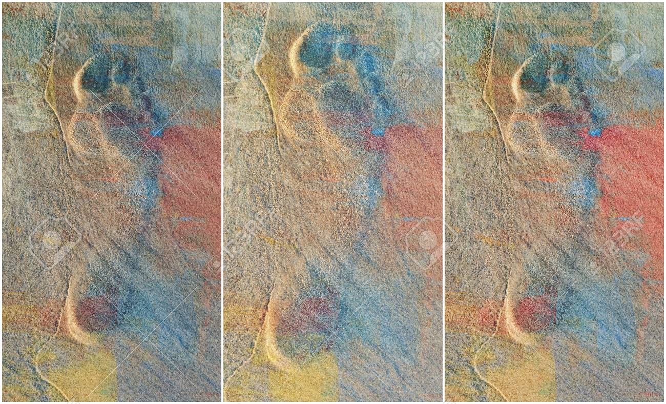 浜の砂のコラージュ プリント足のクローズ アップ の写真素材・画像