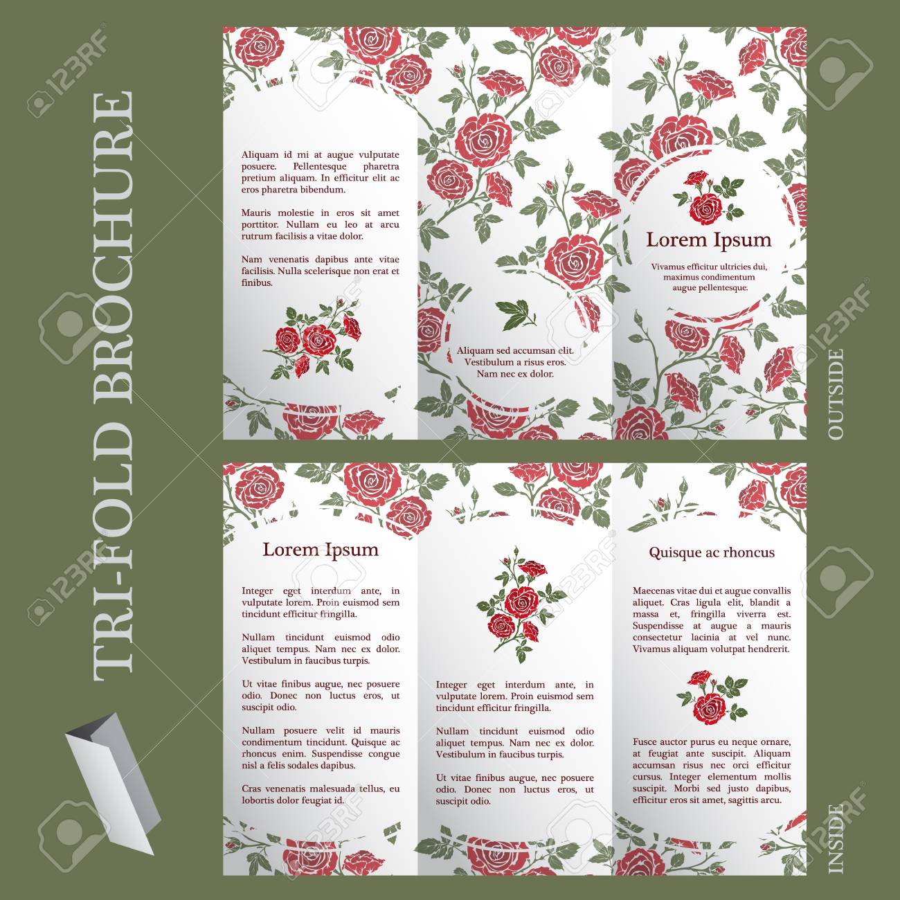 Tri Fold Modèle De Brochure Avec Motif De Fleurs De Rose Anglais