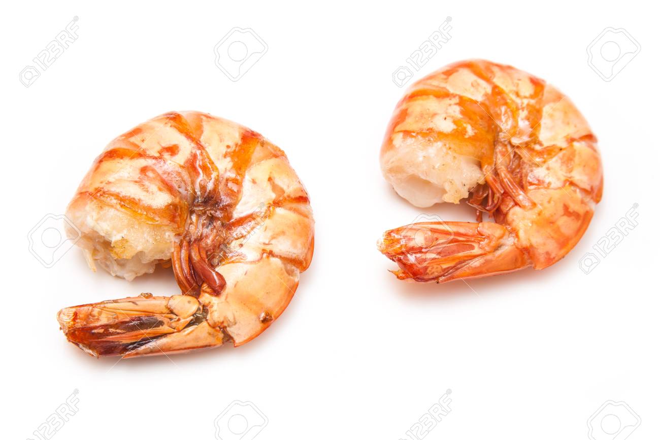 調理された車海老やアジアの虎のエビ ホワイト スタジオの背景上に分離 の写真素材 画像素材 Image