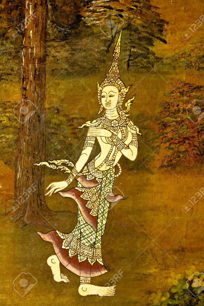 アート タイ絵画寺院 タイ あらゆる種類の人々 によって教会などのお金の作成寄贈仏教で装飾芸術の普遍性の壁のないコピーに制限または使用 の写真素材 画像素材 Image