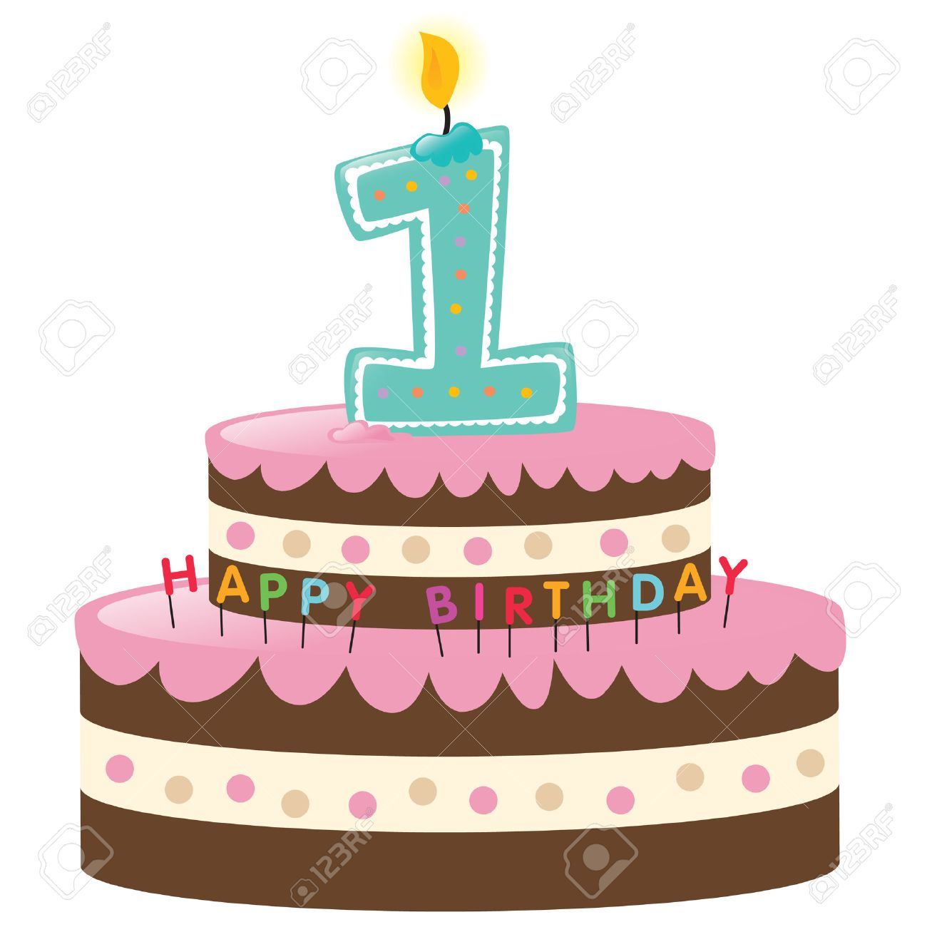 Joyeux Anniversaire Premier Gateau Avec Bougie Clip Art Libres De Droits Vecteurs Et Illustration Image