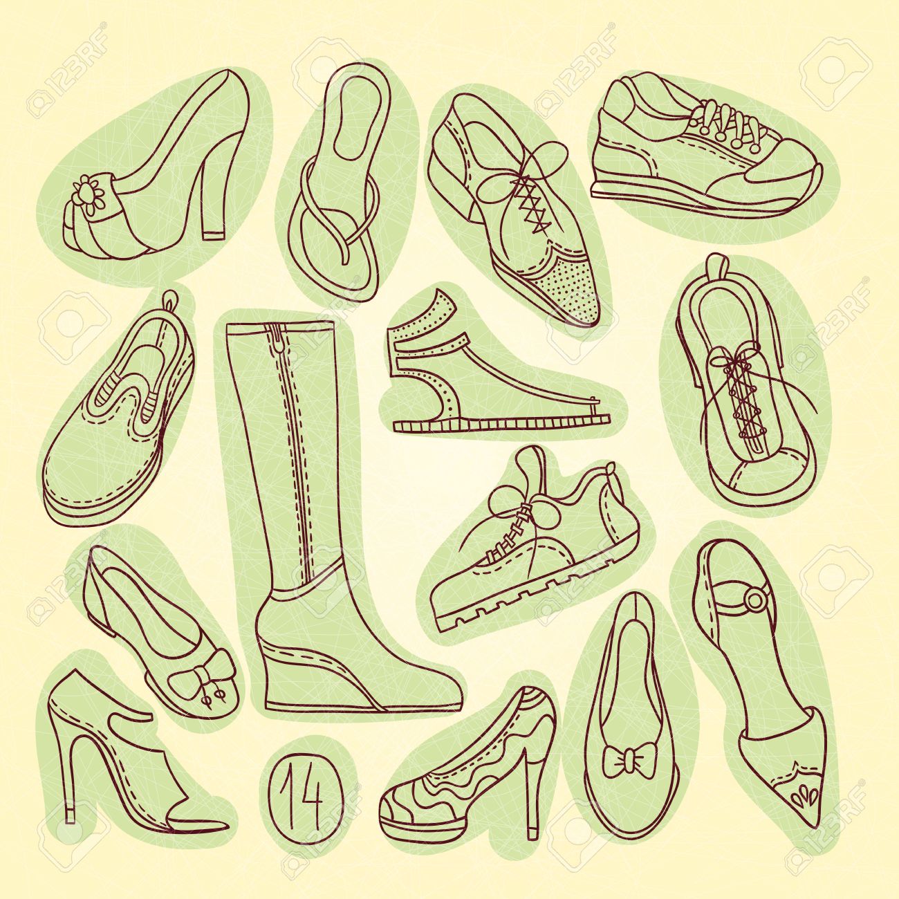 Big Set Of Different Shoes Vector Illustration Hand Drawing 14 Pairs Big Set Of Different Shoes Vector Illustration Hand Drawing 14 Pairs