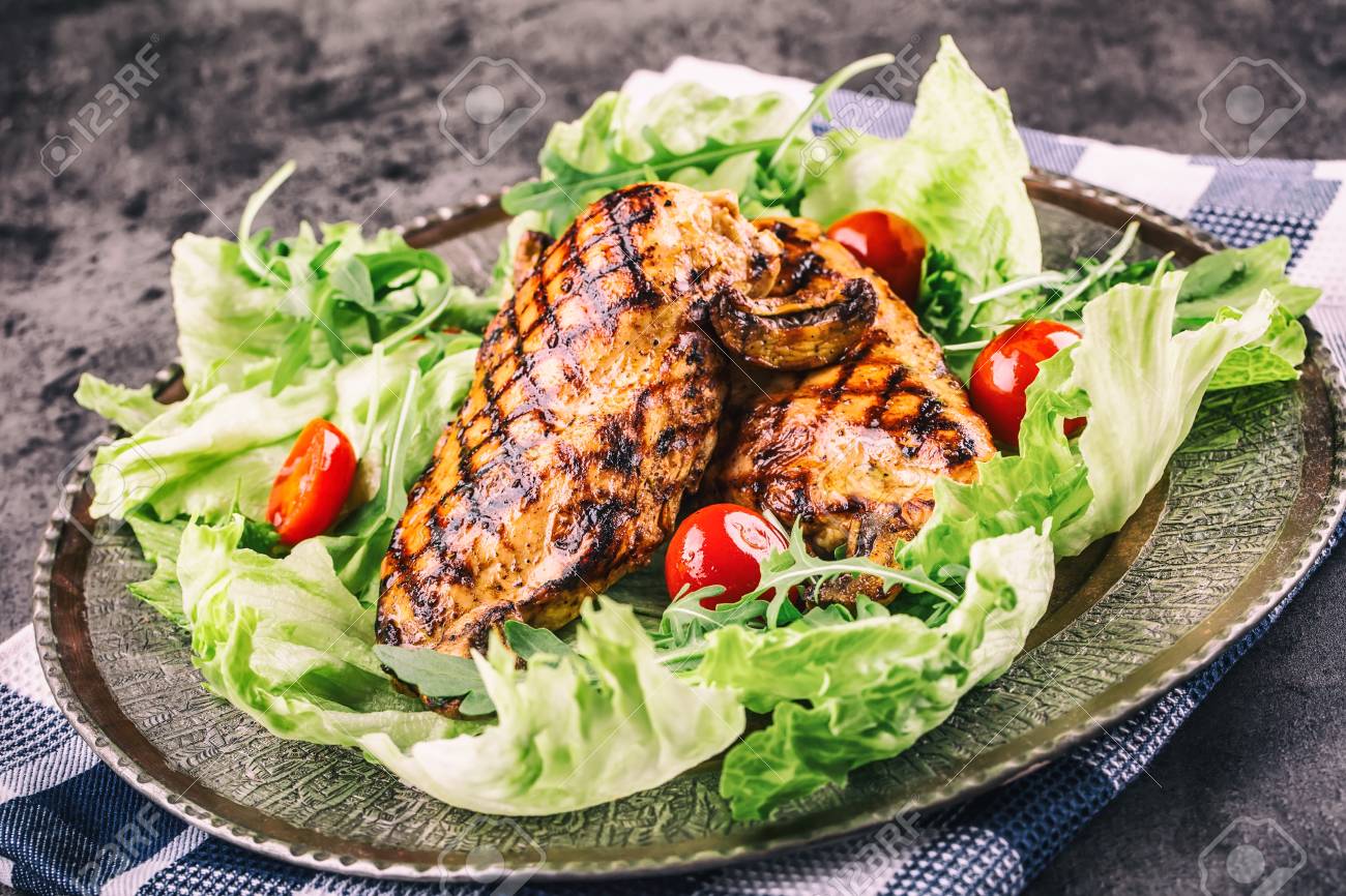 Grilled Chicken Breast In Different Variations With Lettuce Salad Stock Photo Picture And Royalty Free Image Image 55234721