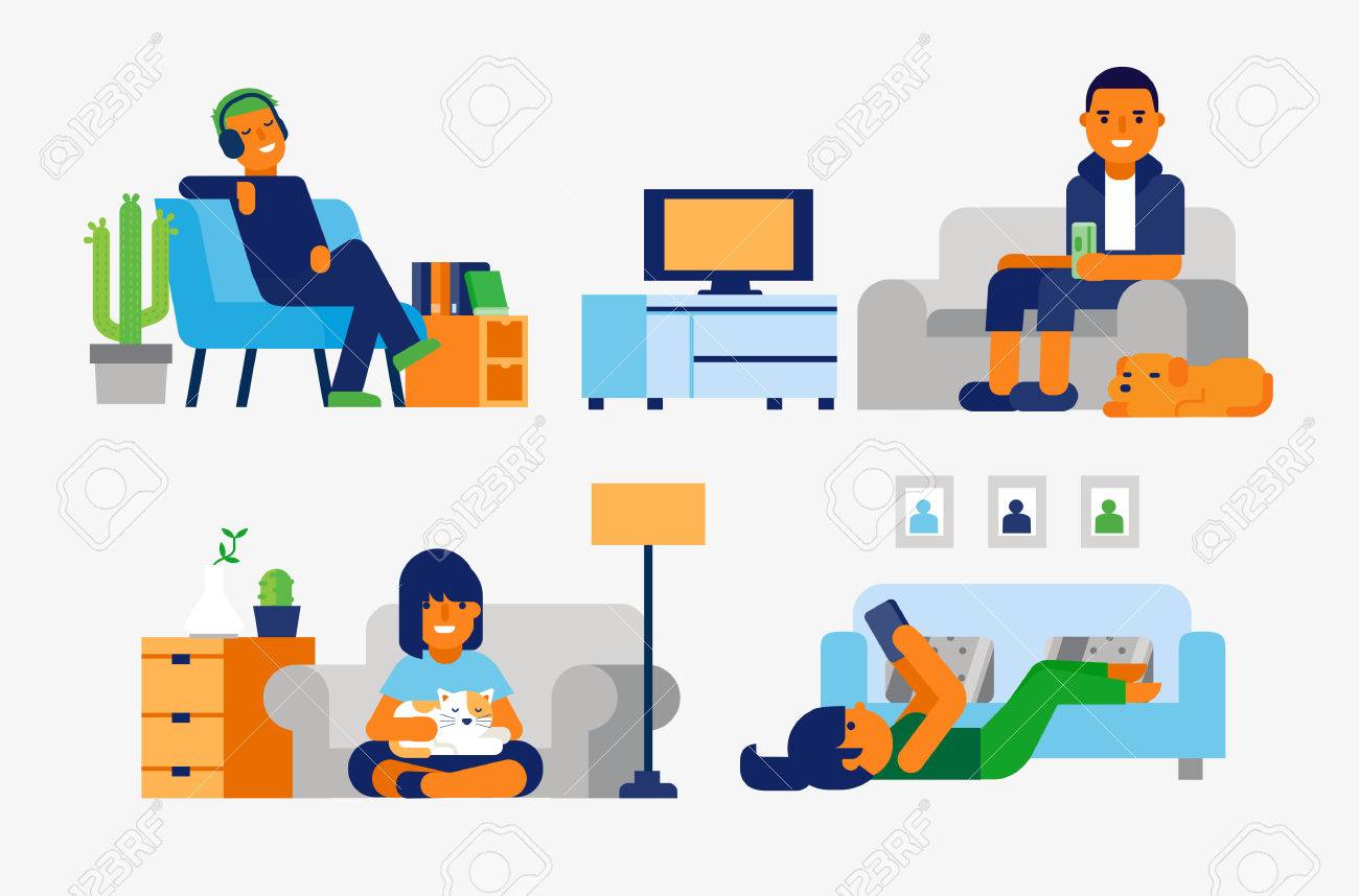 家でのんびりする人 のイラスト素材 ベクタ Image