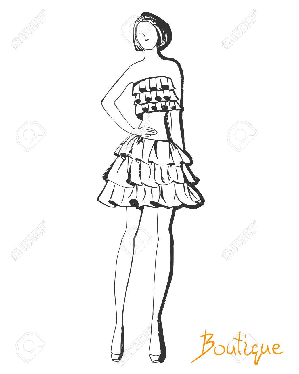 Stylized Ink Fashion Model Figure Sketch