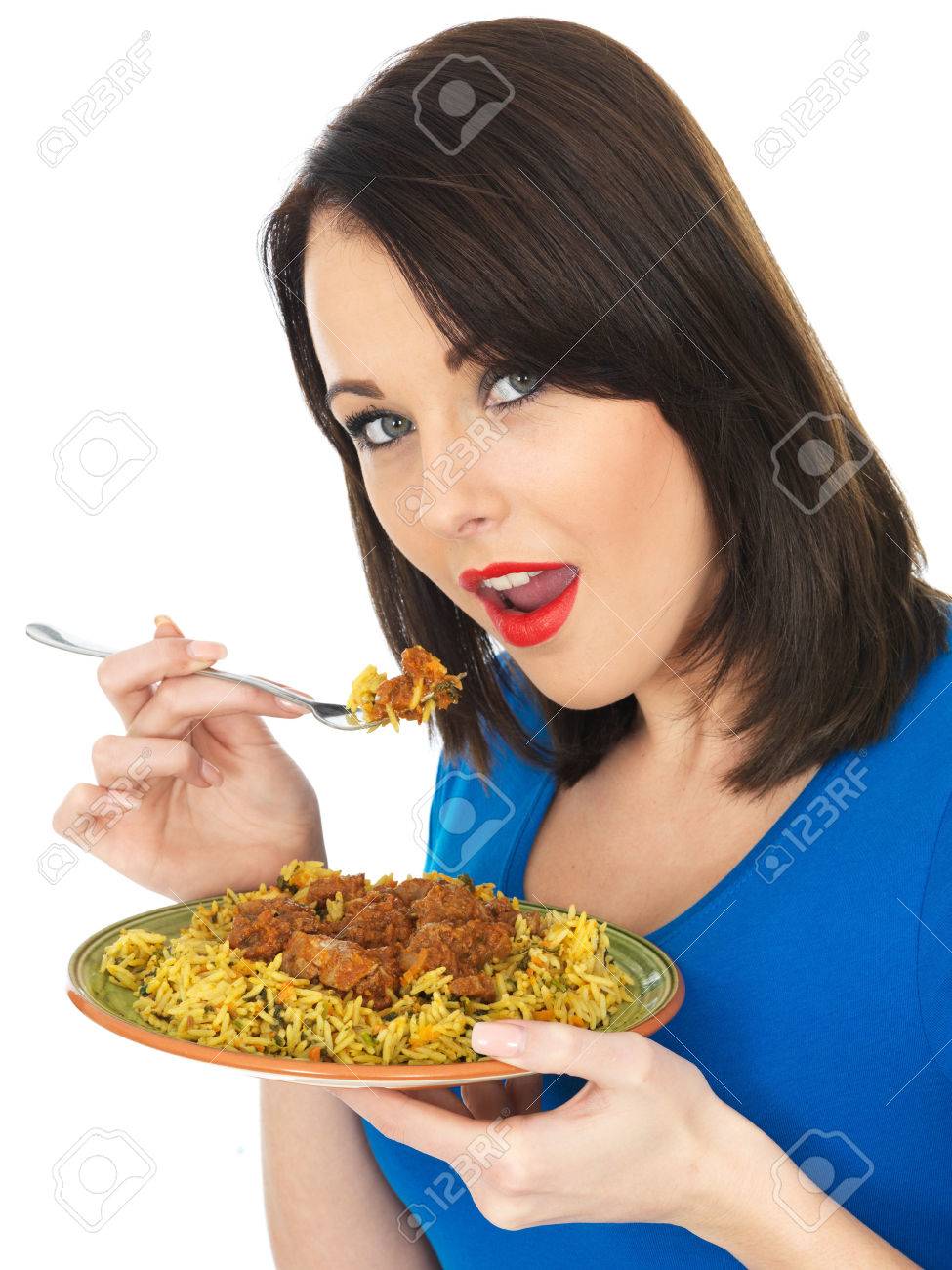 Image result for stock image woman eating curry