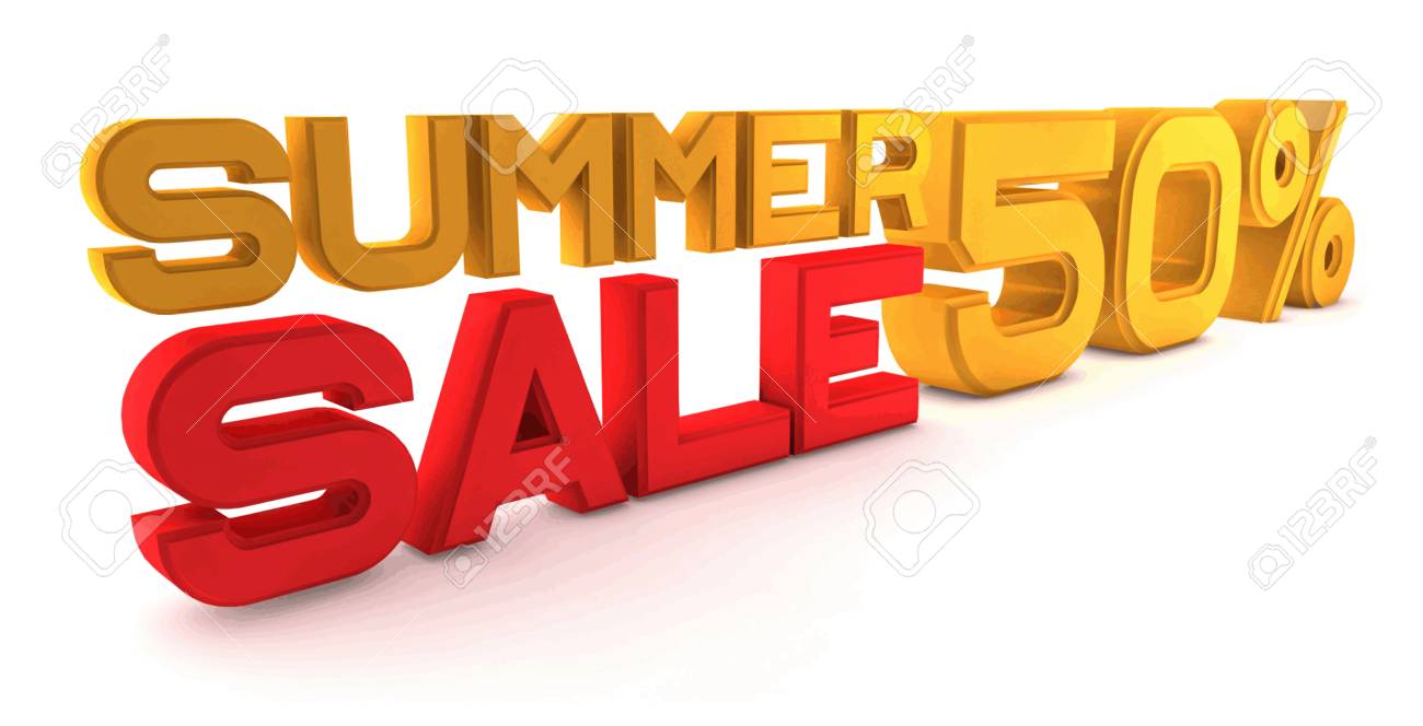 夏のセール 白地に大きな立体文字 強力な視点 金と赤の文字 のイラスト素材 ベクタ Image