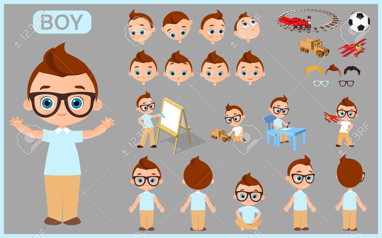 Cartoon Character Boy Constructor Creation Mascot Kit Set With