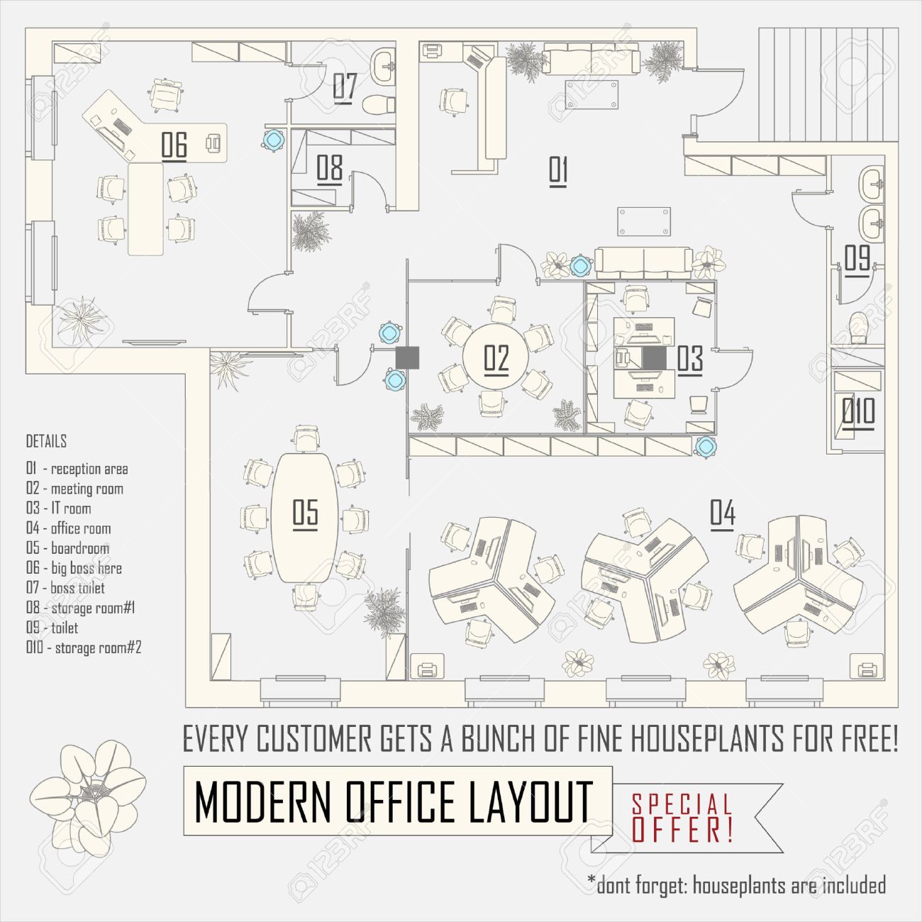 Modern Office Interior Vector Layout With Furniture Royalty Free ... Modern Office Interior Vector Layout With Furniture Royalty Free ...