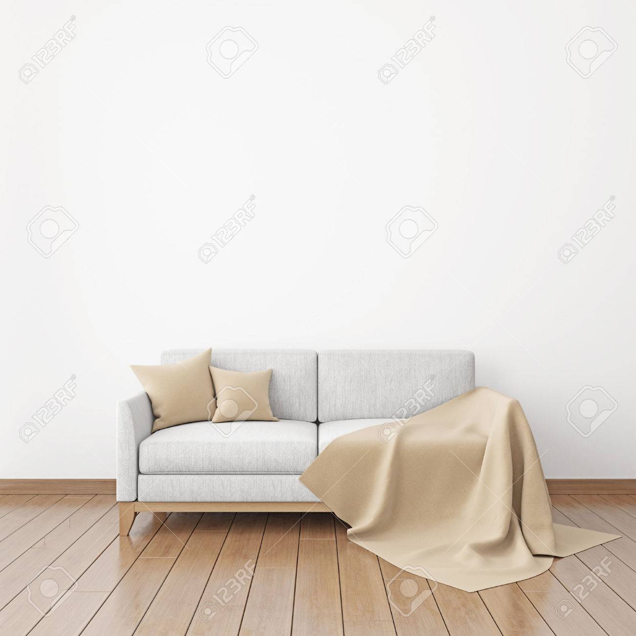 Download Interior Wall Mock Up With Fabric Sofa Plaid And Pillows On Stock Photo Picture And Royalty Free Image Image 71164699