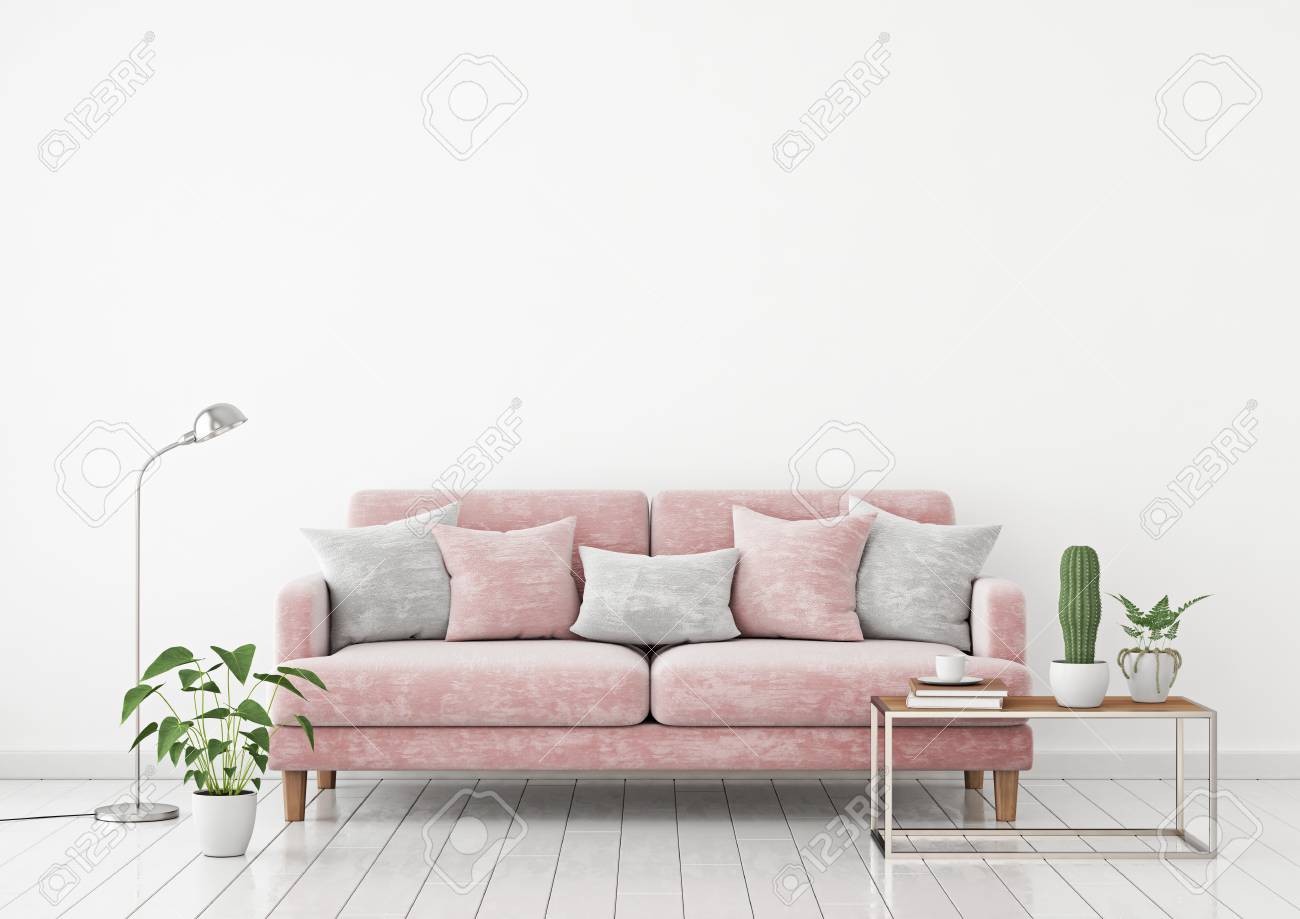 Download Livingroom Interior Wall Mock Up With A Pink Fabric Sofa And Stock Photo Picture And Royalty Free Image Image 100728123