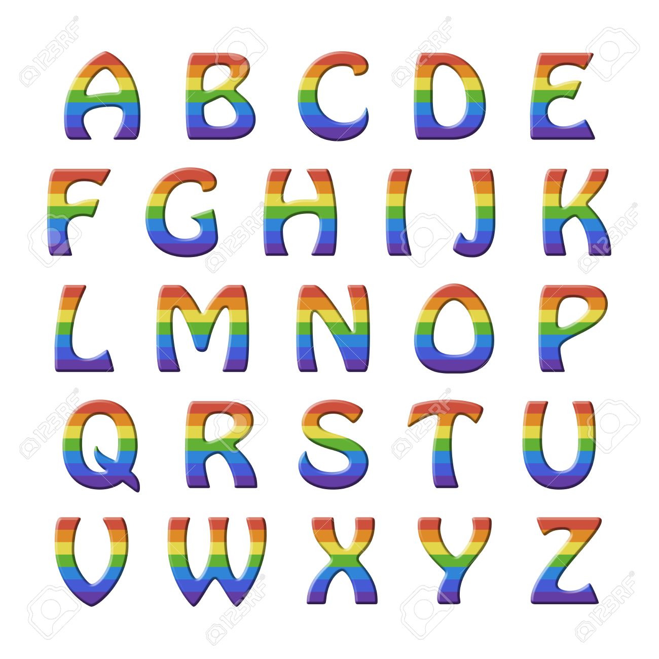 Roman Alphabet Set For Children With Relief Rainbow Letters Stock Roman Alphabet Set For Children With Relief Rainbow Letters Stock