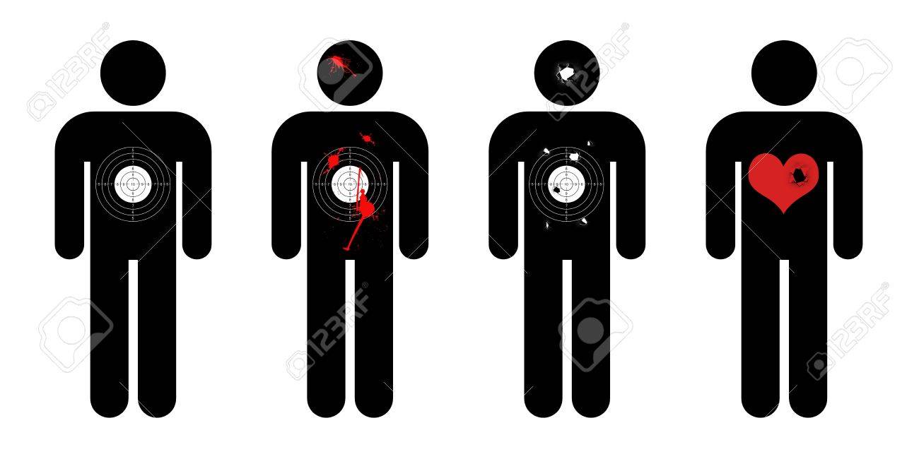 stock photo four men at gunpoint with different target printouts on them some with holes from shooting and bloodstains - Picture Printouts stock photo four men at gunpoint with different target printouts on them some with holes from shooting and bloodstains - Picture Printouts