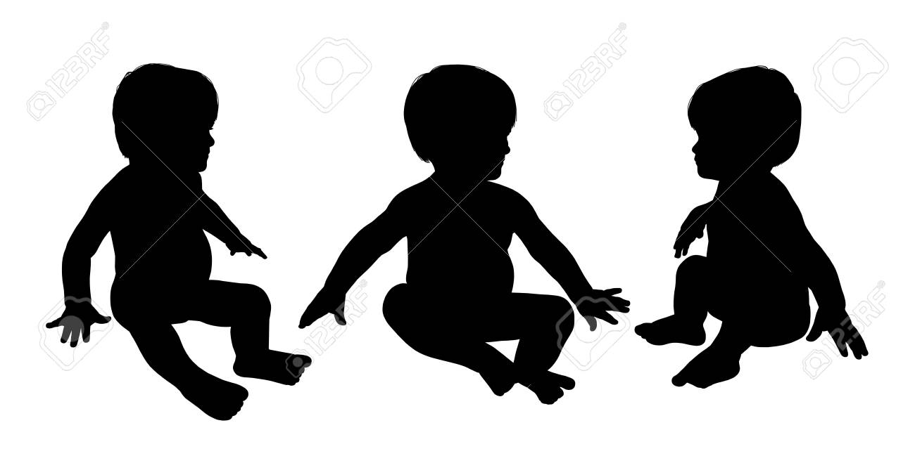 Ensemble De Trois Silhouettes Realistes D Un Petit Bebe Environ 1 An Assis Dans Des Postures Differentes Banque D Images Et Photos Libres De Droits Image