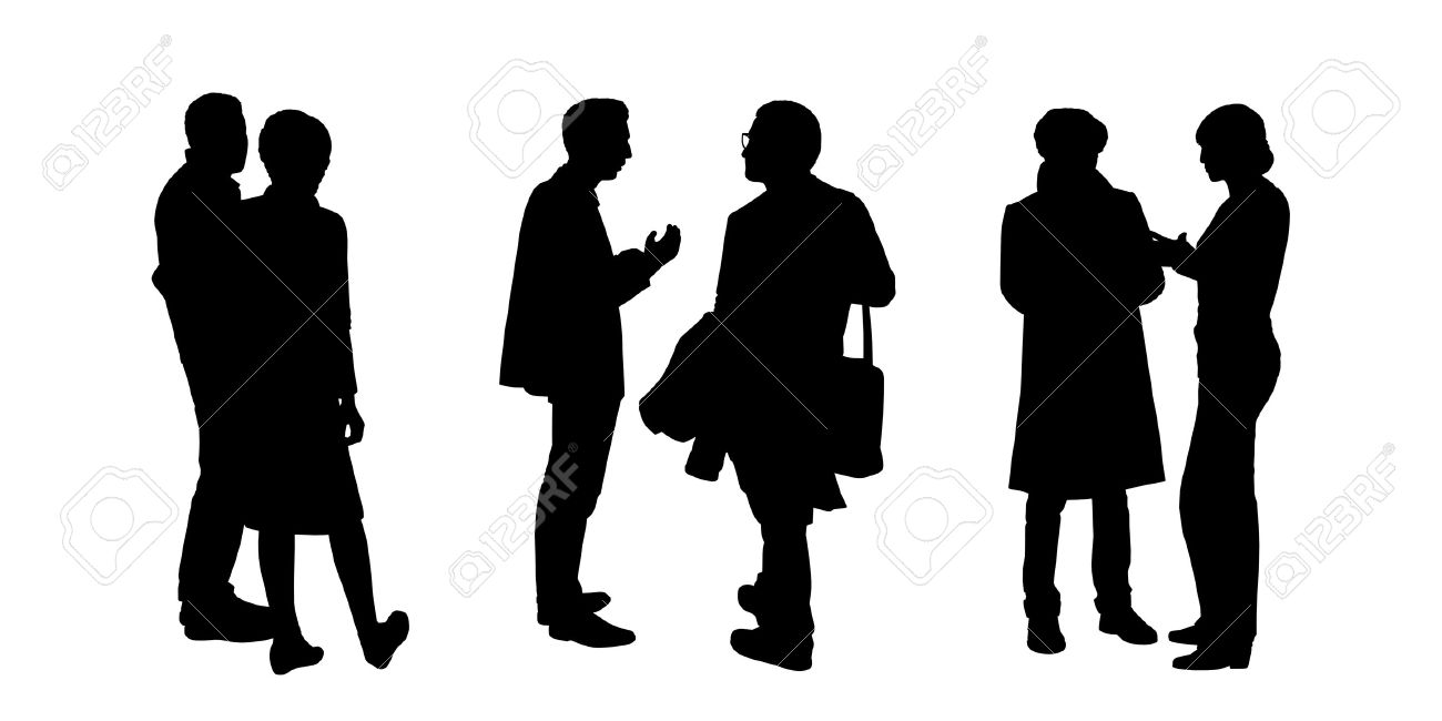 silhouettes noires des couples de personnes debout et de parler a l autre en arriere et vues de profil banque d images et photos libres de droits image 24037377 silhouettes noires des couples de personnes debout et de parler a l autre en arriere et vues de profil