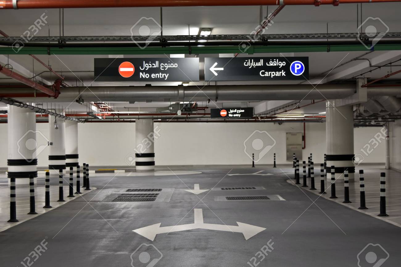 At The Basement Parking Carpark With Signboard And DetailsDubai United Arab Emirates At The Basement Parking Carpark With Signboard And DetailsDubai United Arab Emirates