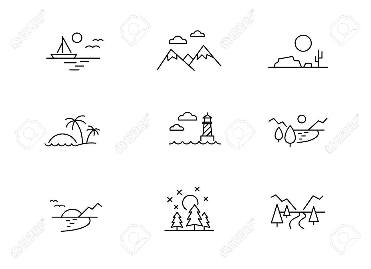 自然風景のアイコン ベクトル線のスタイル のイラスト素材 ベクタ Image