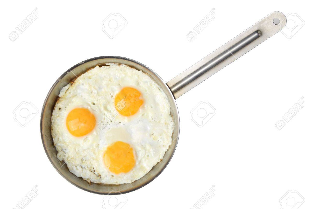 Three Fried Eggs On Stainless Steel Pan Isolated On A White Background Stock Photo Picture And Royalty Free Image Image 16483372