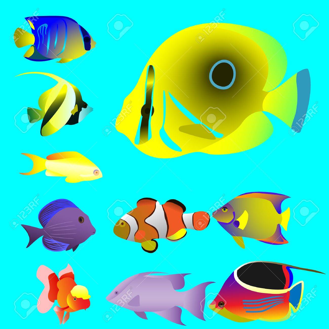 Ten bright oceanic small fishes. Vector. Without mesh. - 4767892 Ten bright oceanic small fishes. Vector. Without mesh. - 4767892