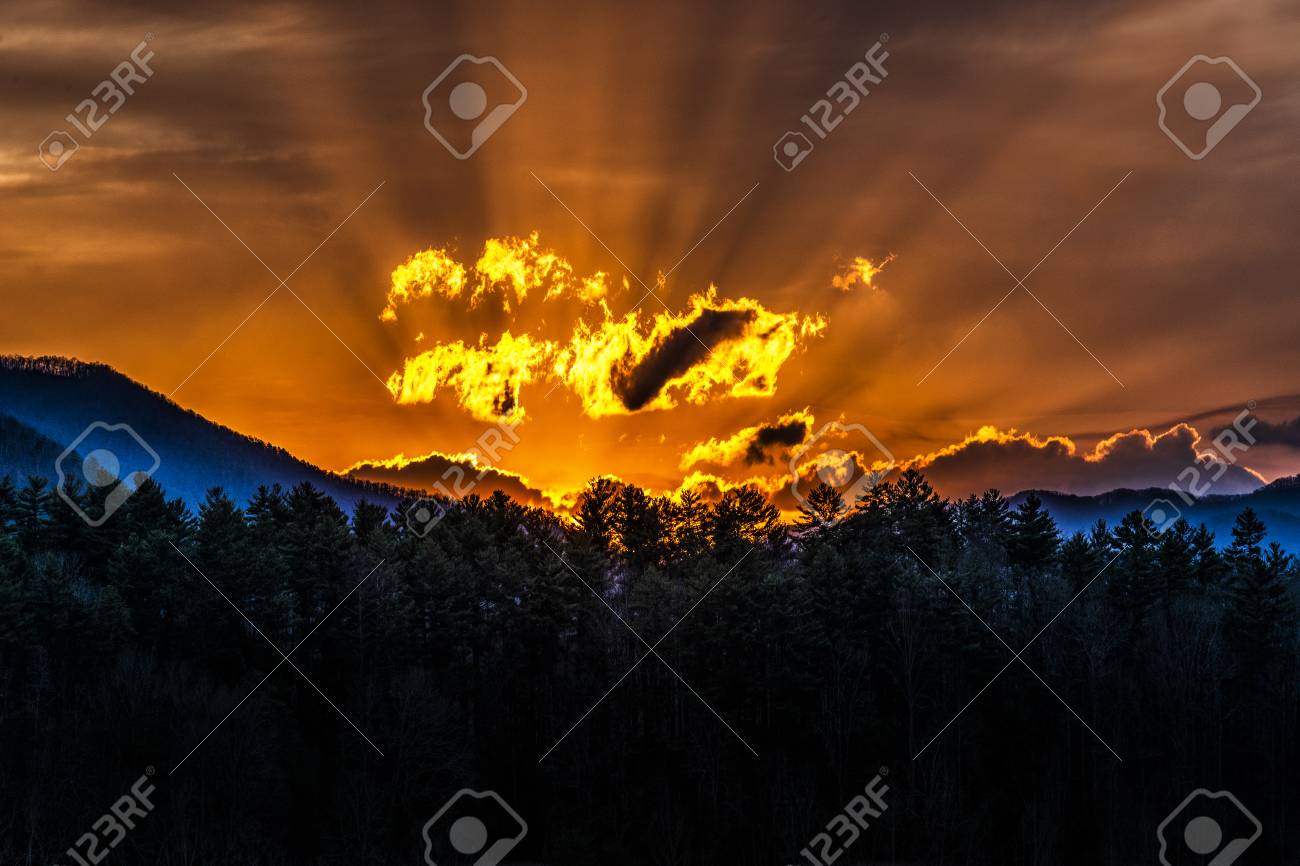 horizontal shot of a beautiful smoky mountain sunrise with copy beautiful mountain sunrise