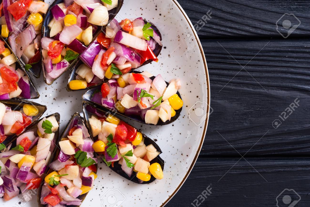 Choros A La Chalaca Traditional Peruvian Food Background With - 