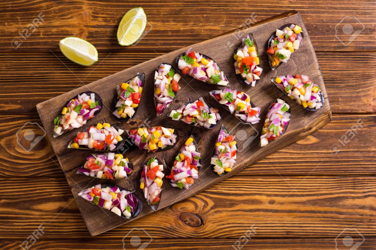 Choros A La Chalaca Traditional Peruvian Food Background With - 