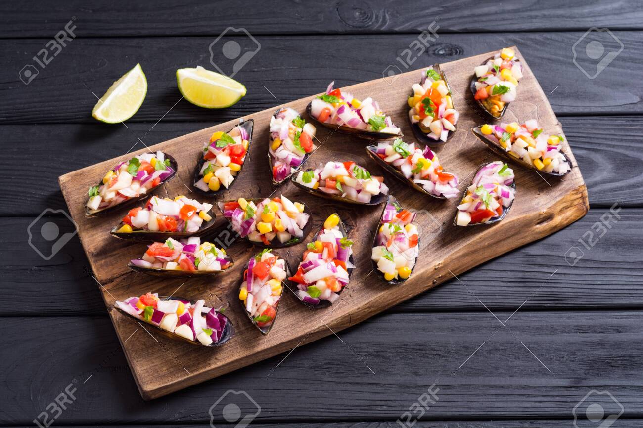 Choros A La Chalaca Traditional Peruvian Food Background With - 