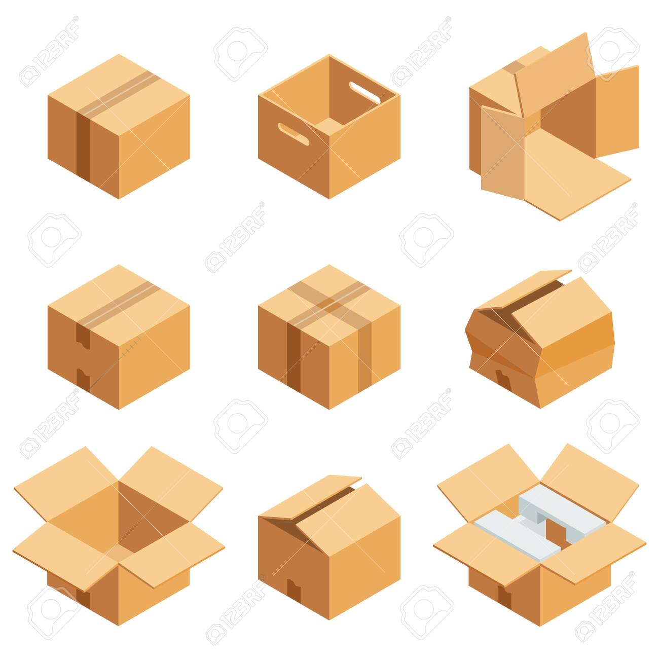 Cardboard Box Isolated On Whiteisometric Set Of Brown Cardboard Royalty Free Cliparts Vectors And Stock Illustration Image