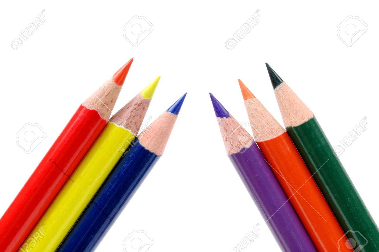 Colored pencils showing primary and secondary colors isolated on white - 669201 Colored pencils showing primary and secondary colors isolated on white - 669201