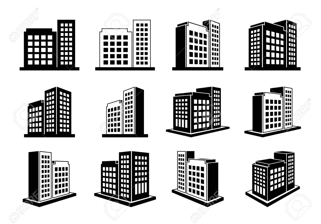 Building icons set and perspective company vector collection on white background, Black line hotel condo and apartment illustration, Isometric graphic bank and office silhouette - 141934203 Building icons set and perspective company vector collection on white background, Black line hotel condo and apartment illustration, Isometric graphic bank and office silhouette - 141934203