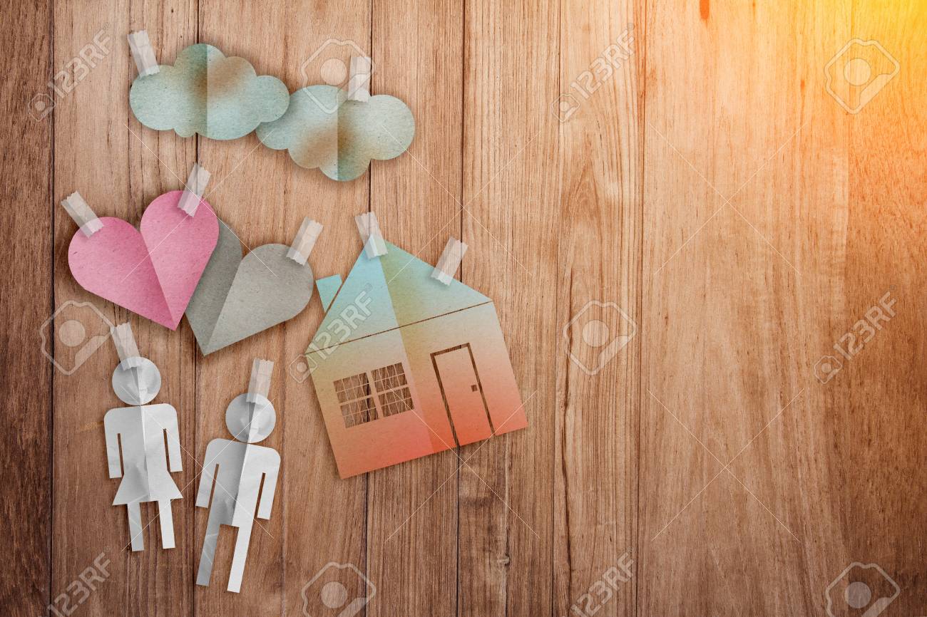 Home Sweet Home Concept With House People And Heart Shape Paper Cut On  Wooden Background With Copy Space Stock Photo, Picture and Royalty Free  Image. Image 60083154., image size:1300x866