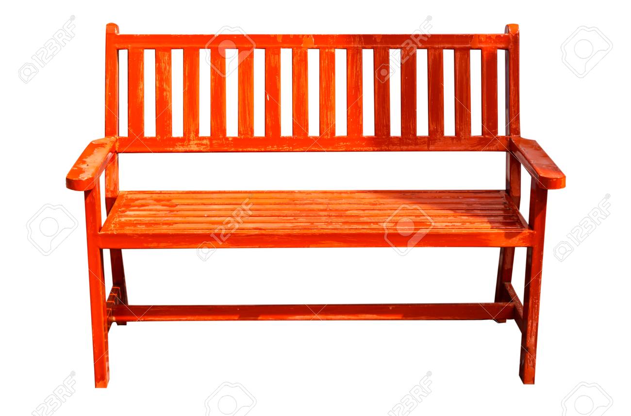 red wooden bench isolate on white background stock photo picture