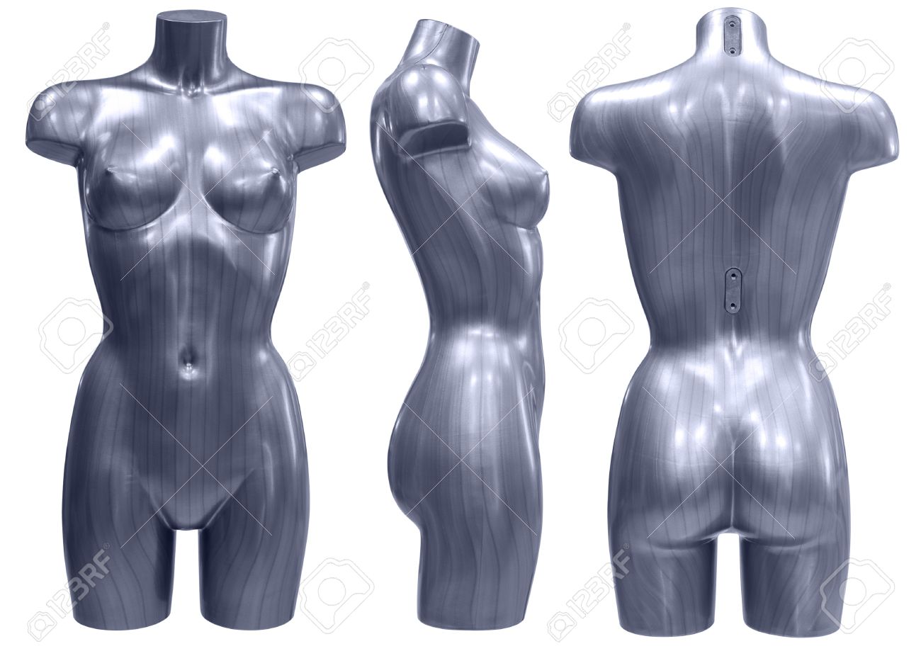 a striped female mannequin set of three angles stock photo picture
