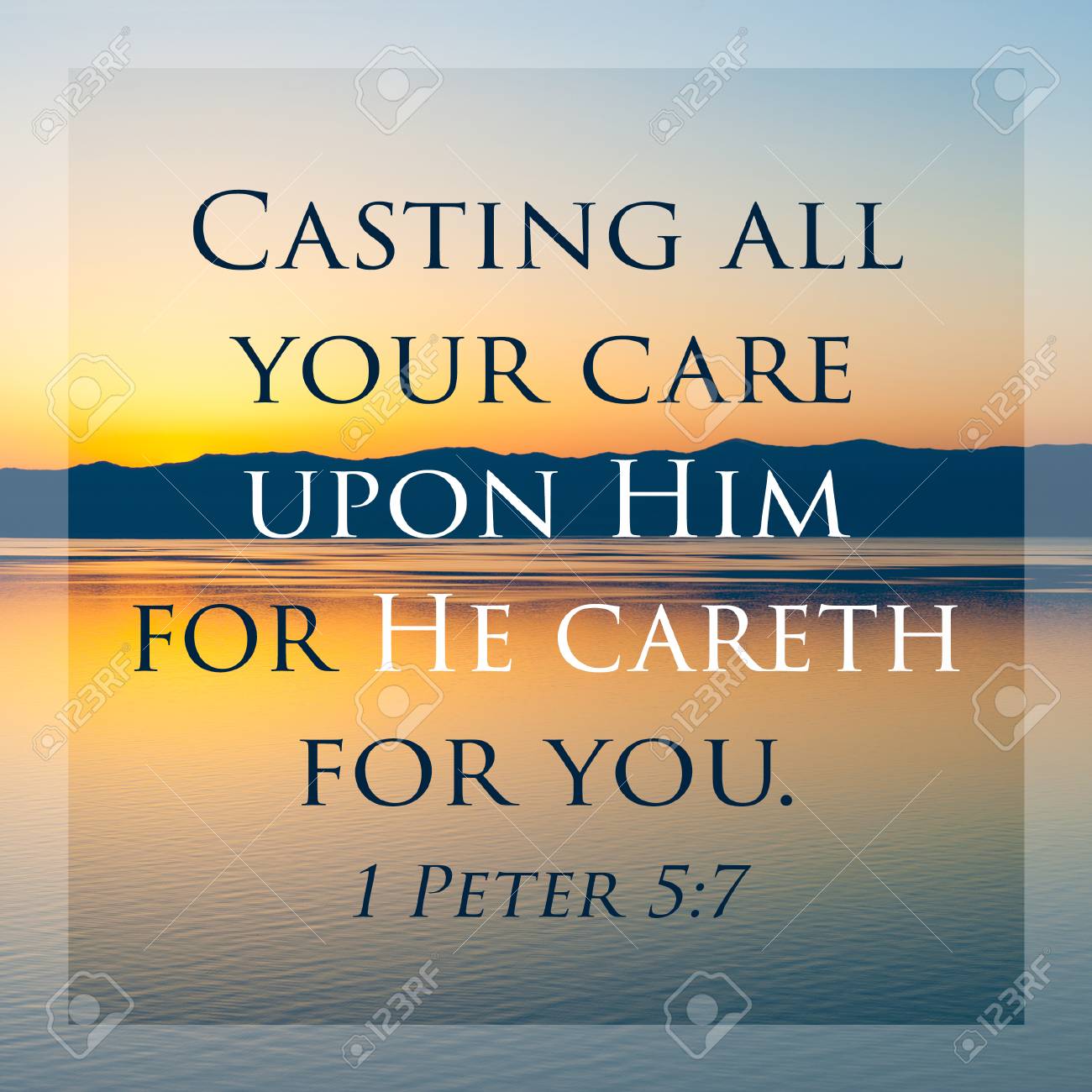 Baikal Water And Mountains At Sunset And 1 Peter 5 7 Bible Verse Stock Photo Picture And Royalty Free Image Image 96930691