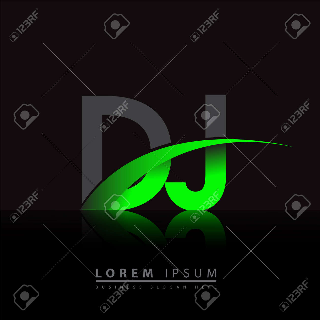 Initial Letter DJ Logotype Company Name Colored Green And Black Swoosh  Design. Vector Logo For Business And Company Identity. Royalty Free SVG,  Cliparts, Vectors, and Stock Illustration. Image 158748790., image size:1300x1300