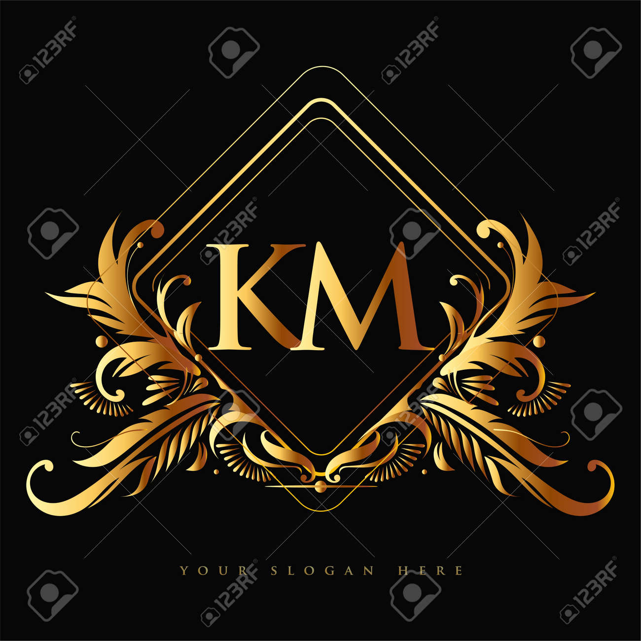 Vecteur Stock K&M Initial logo. Ornament gold