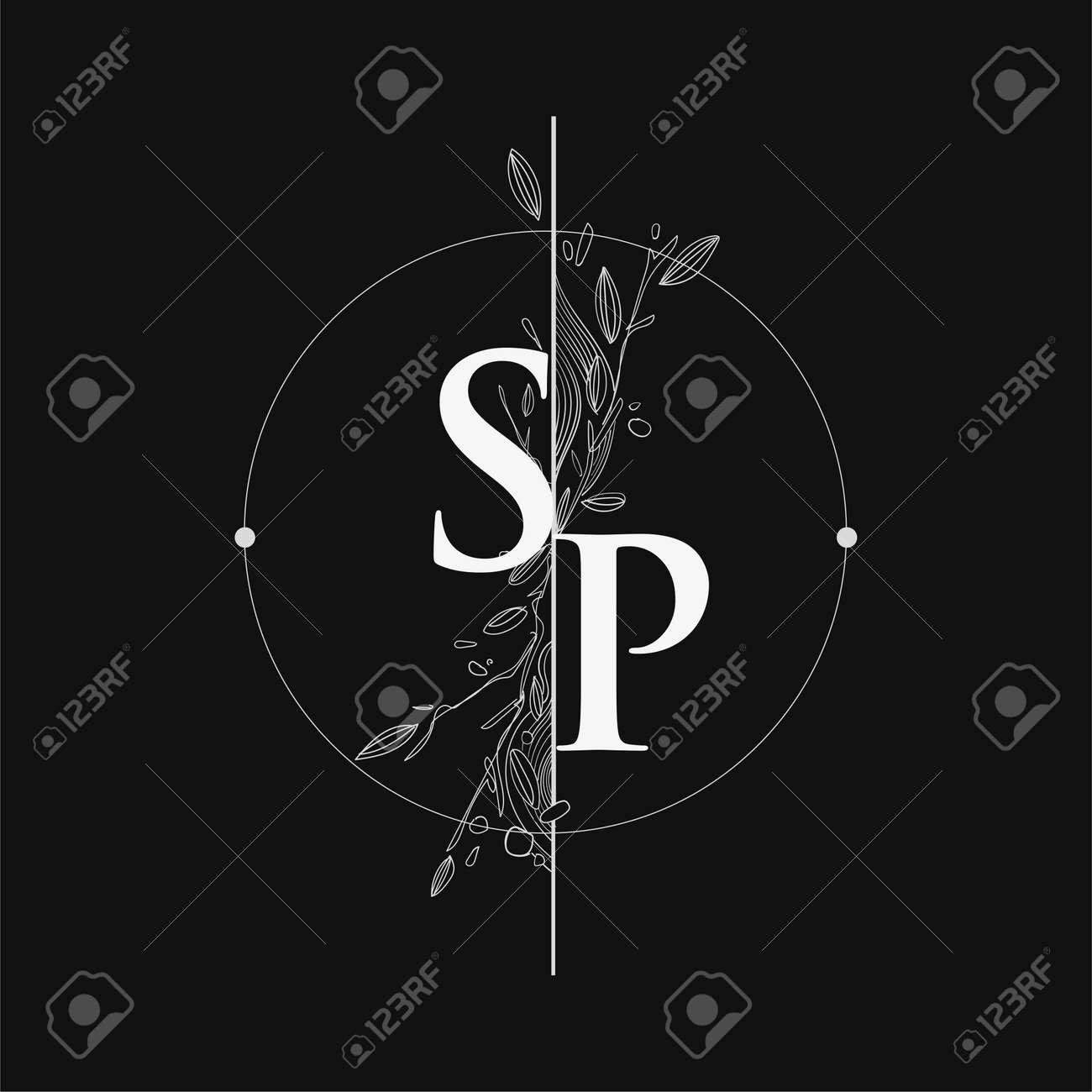 Letter Sp Initial Logo With Hand Draw Floral Initial Wedding Font Logo With Circle And Flowers Royalty Free Cliparts Vectors And Stock Illustration Image