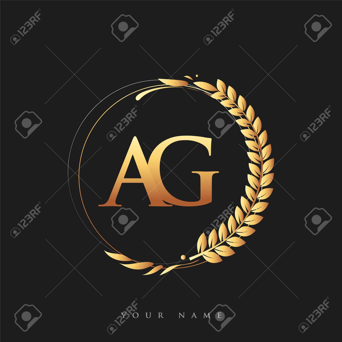 Initial Logo Letter AG With Golden Color With Laurel And Wreath  