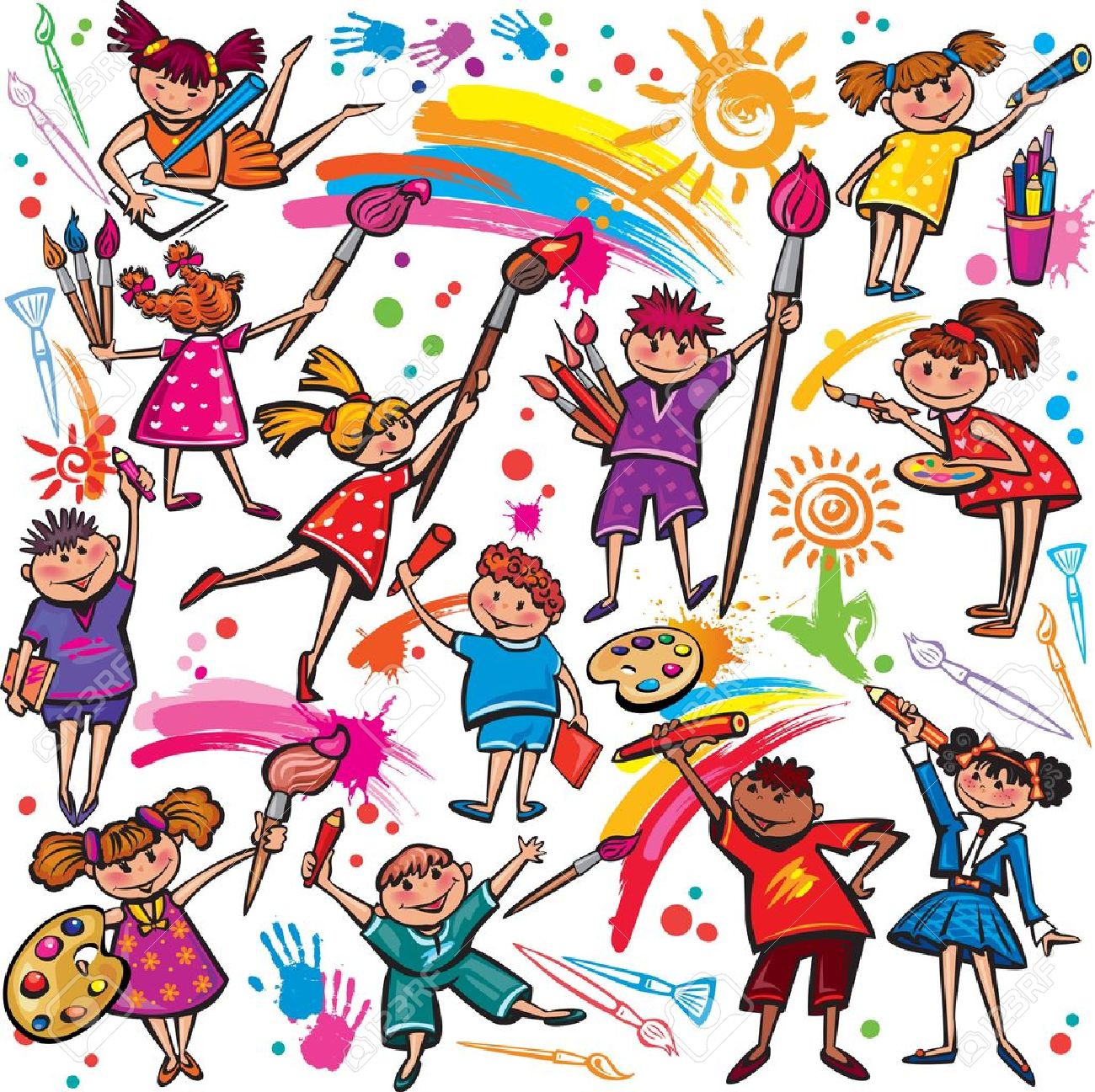 happy children drawing with brush and colorful crayons stock vector 18544009 - Children Drawing Images happy children drawing with brush and colorful crayons stock vector 18544009 - Children Drawing Images