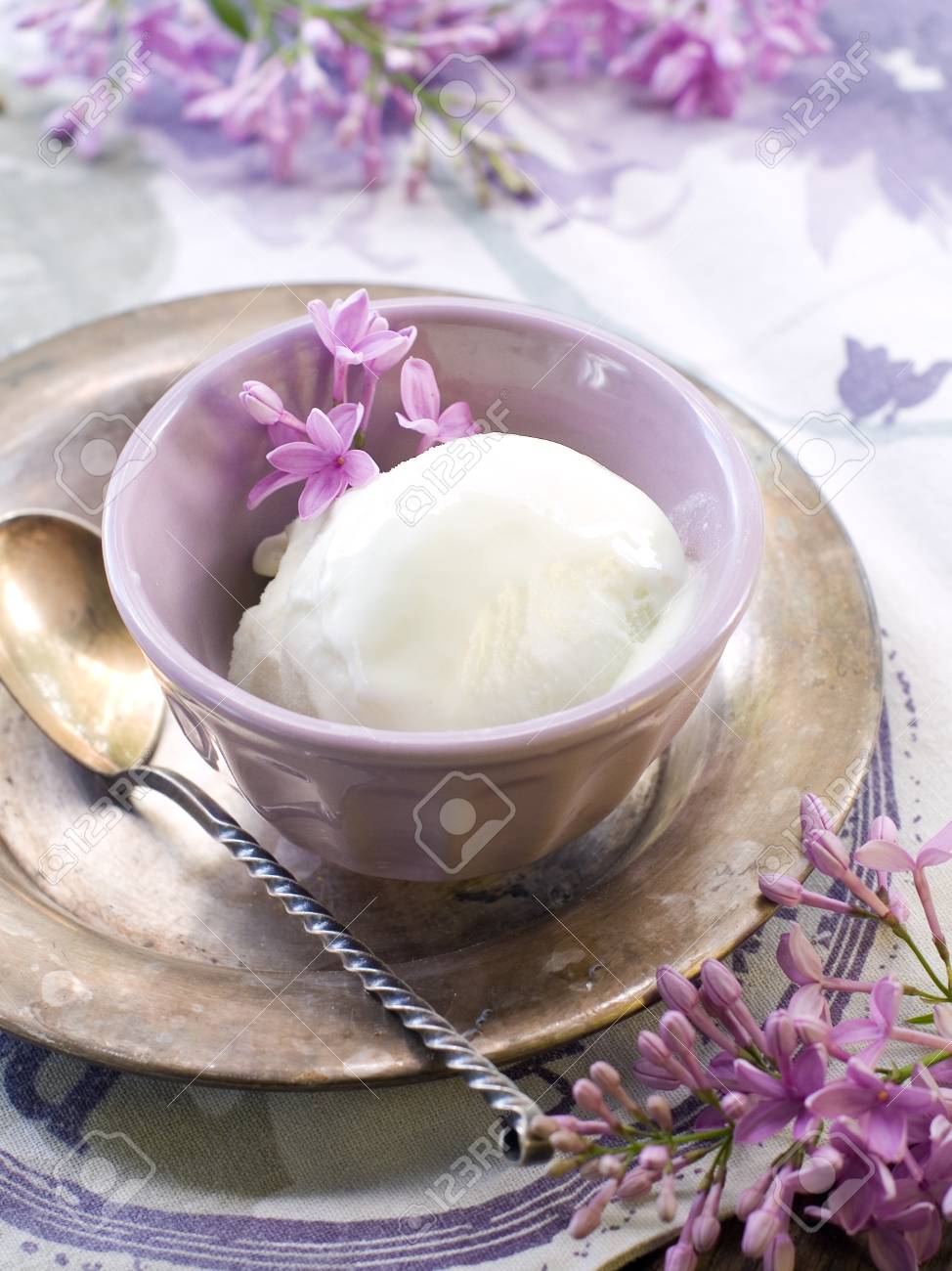 Lemon And Lavender Ice Cream In Vintage Bowl Selective Focus Stock Photo Picture And Royalty Free Image Image 19882003