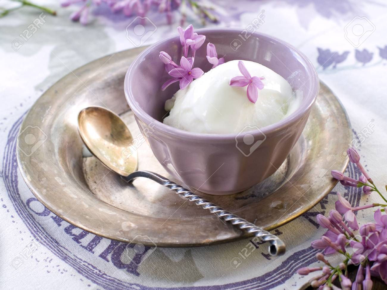 Lemon And Lavender Ice Cream In Vintage Bowl Selective Focus Stock Photo Picture And Royalty Free Image Image 19882040