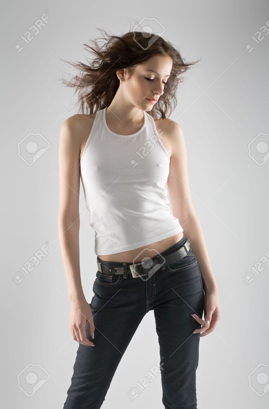 grey shirt and jeans