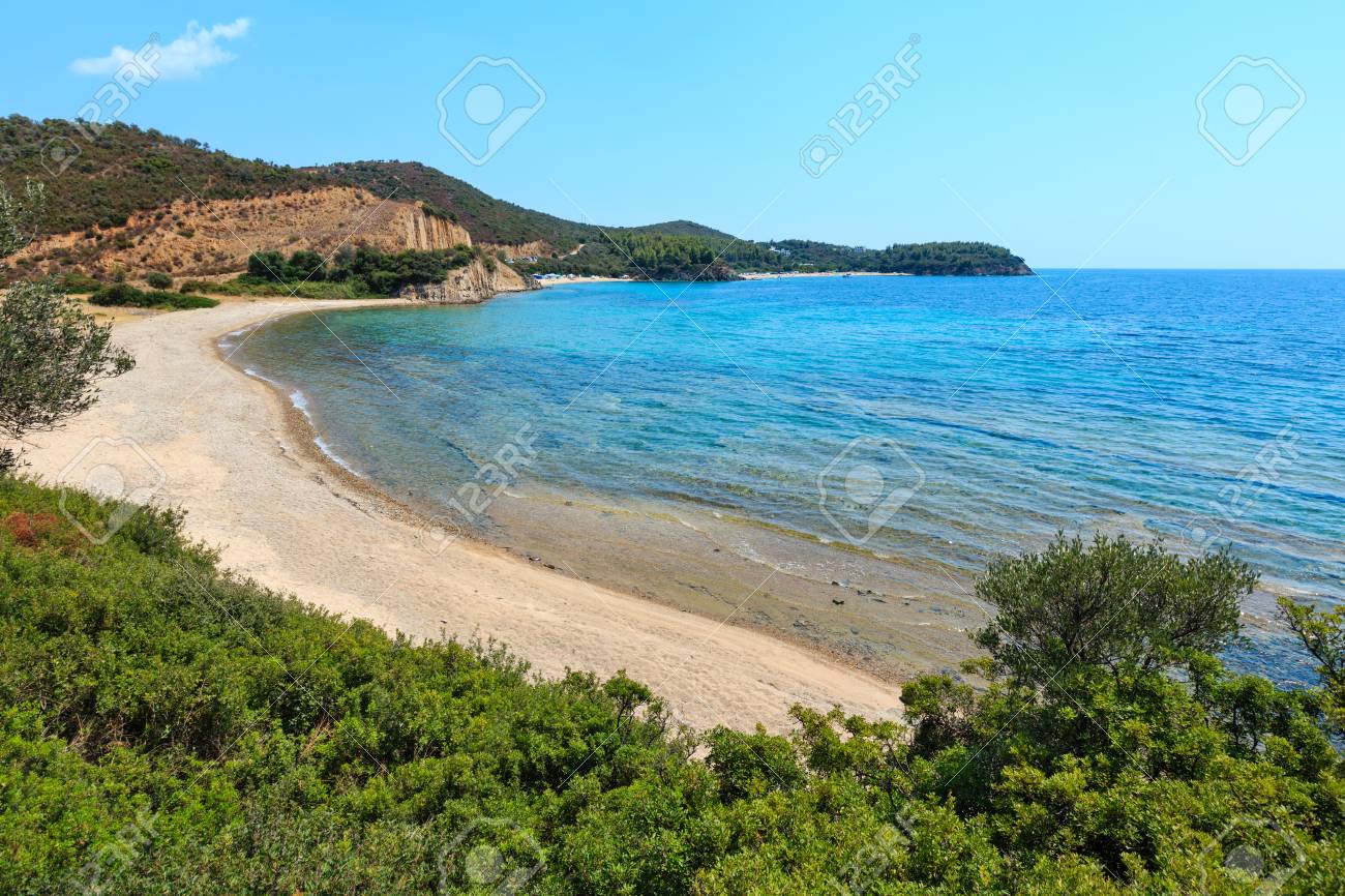 Summer Aegean Sea Coast Landscape With Sandy Beach And Wild Camping Stock Photo Picture And Royalty Free Image Image 76882864