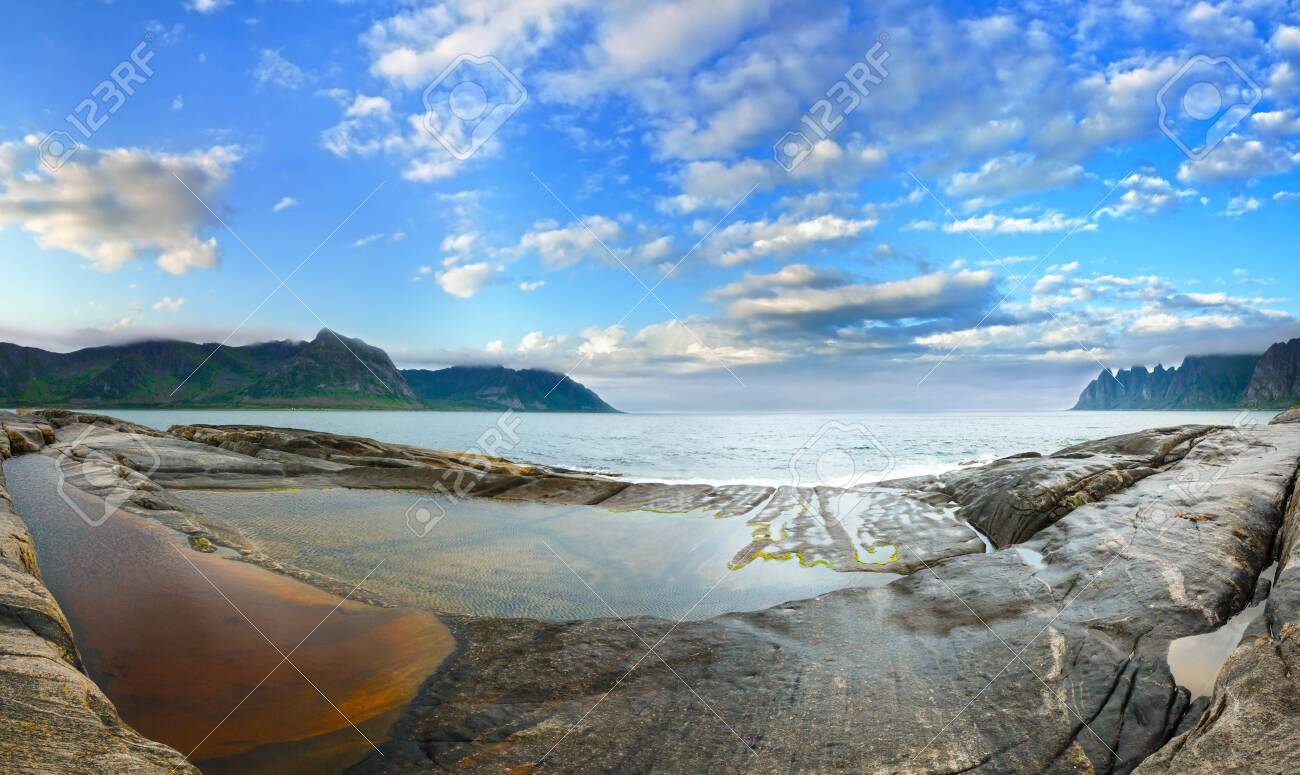 Summer Night Coast Panorama The Dragon Teeth Rock Jagged Ersfjord Stock Photo Picture And Royalty Free Image Image