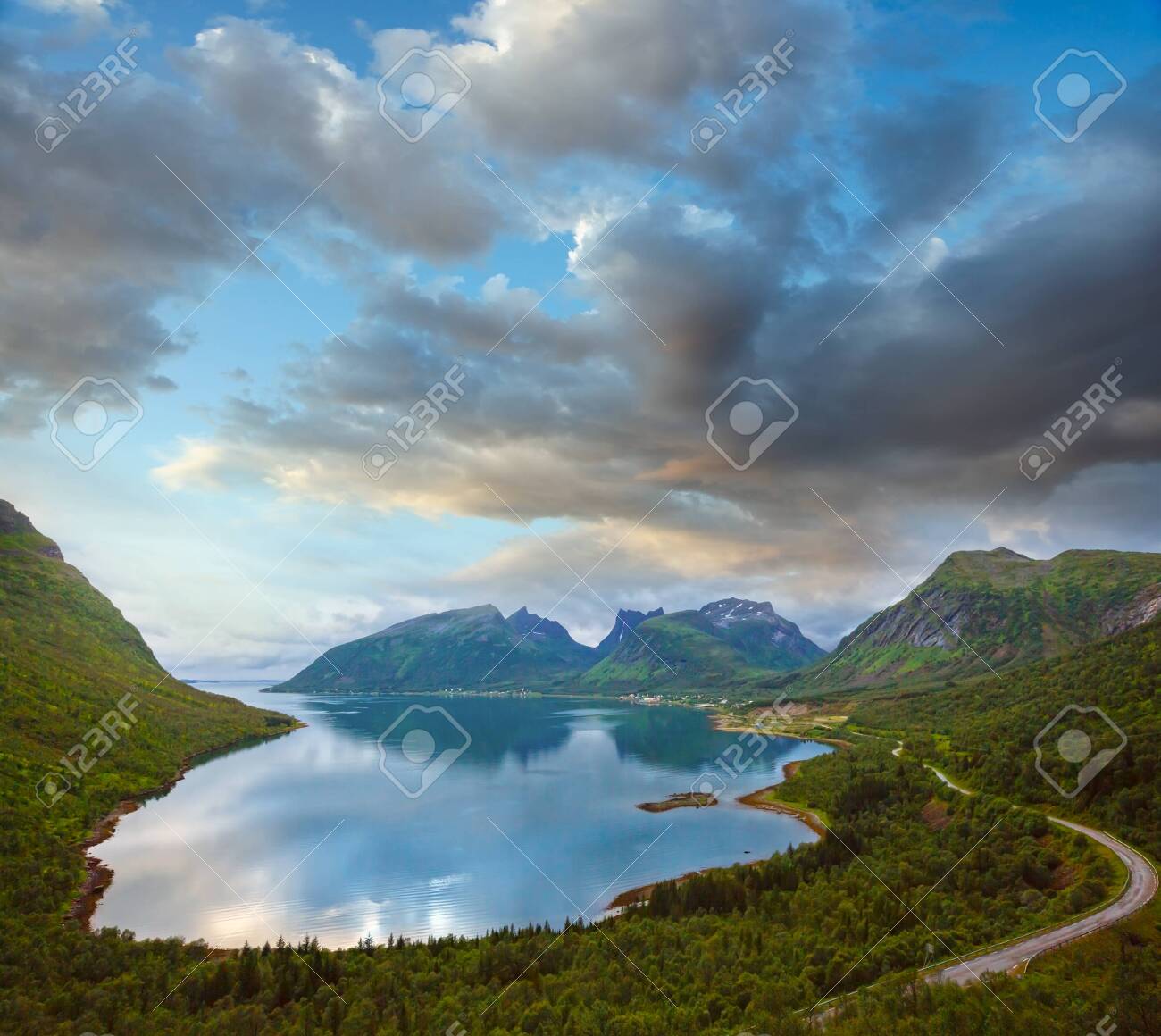 Summer Cloudy Ersfjord Night View Norway Senja Stock Photo Picture And Royalty Free Image Image