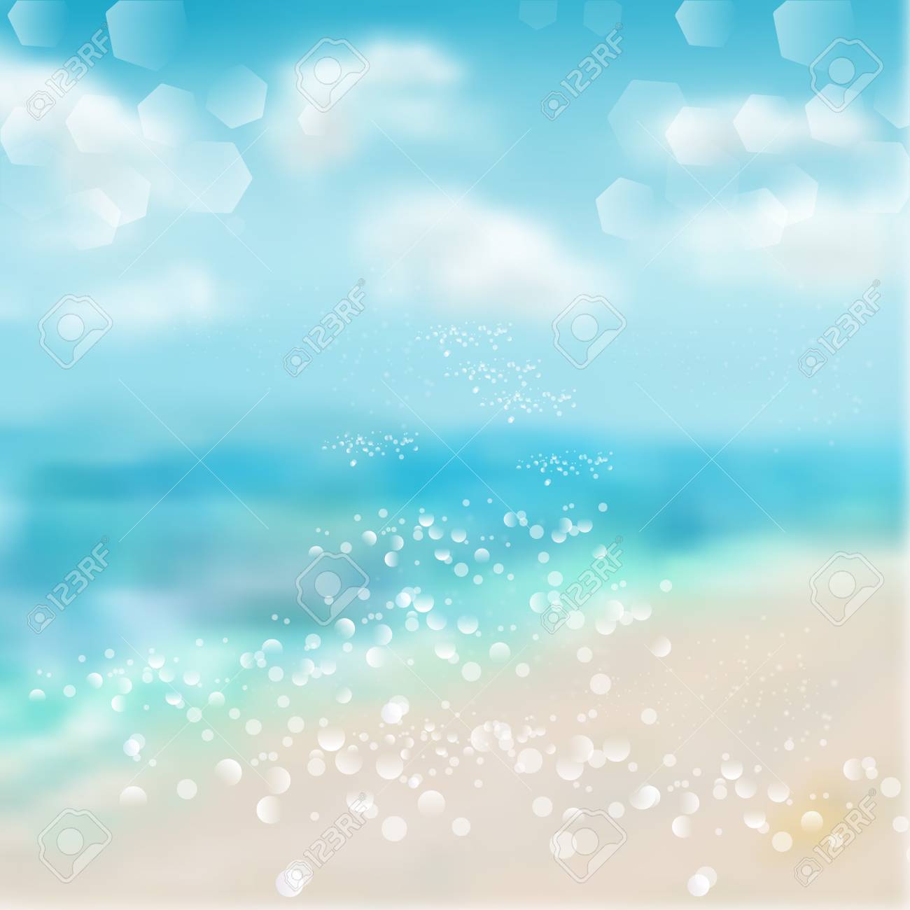 spring and summer watercolor ocean background with shining sparks
