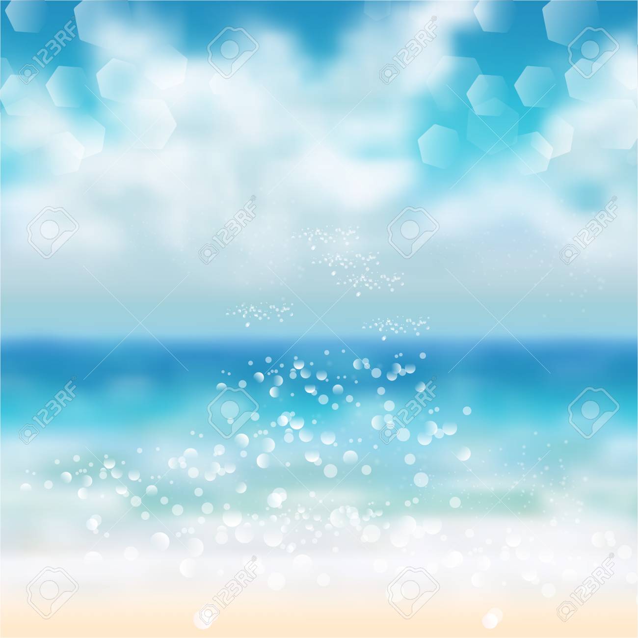 spring and summer watercolor ocean background with shining sparks