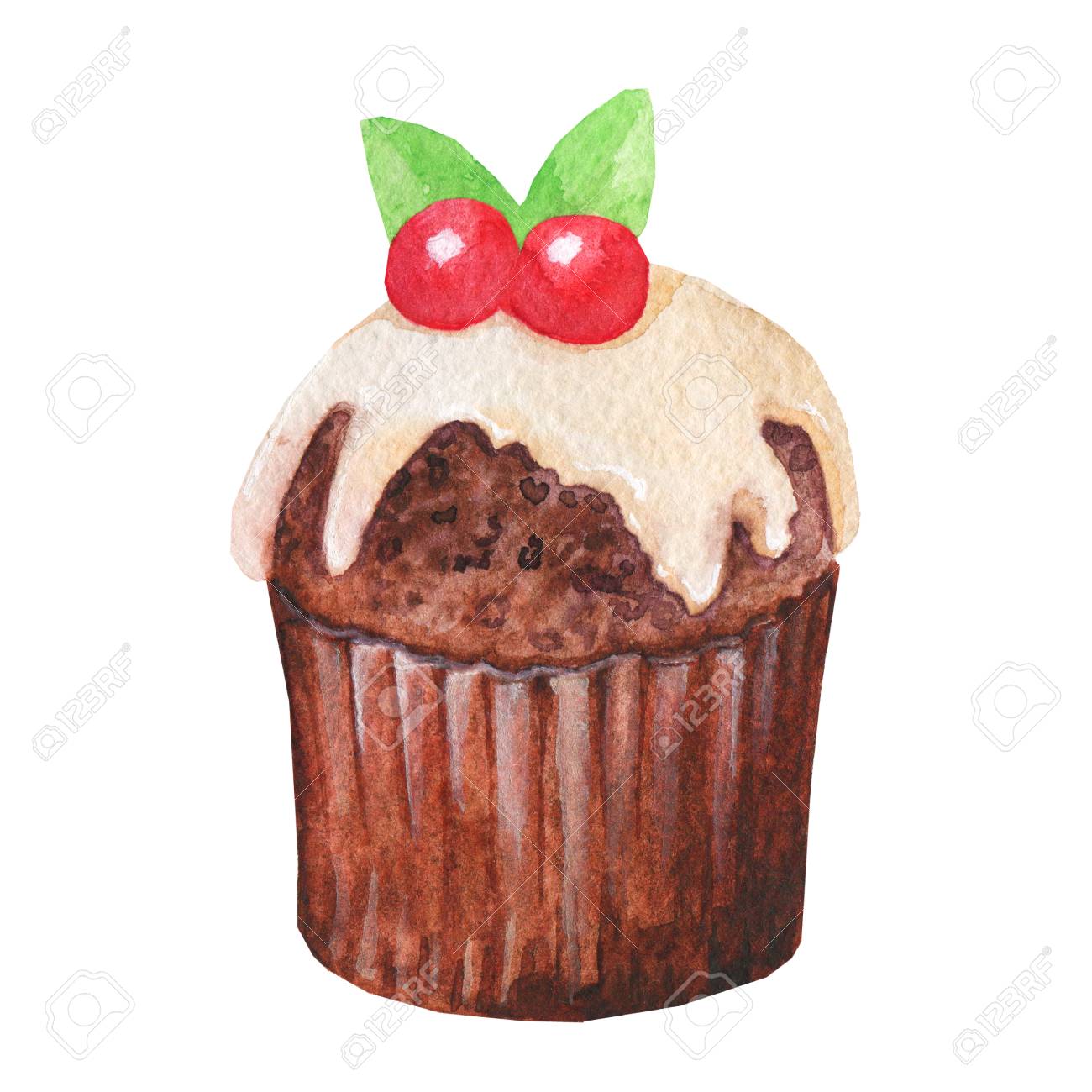Watercolor Cupcake Fairy Cake Isolated On A White Background Sweet Watercolor Cupcake Fairy Cake Isolated On A White Background Sweet