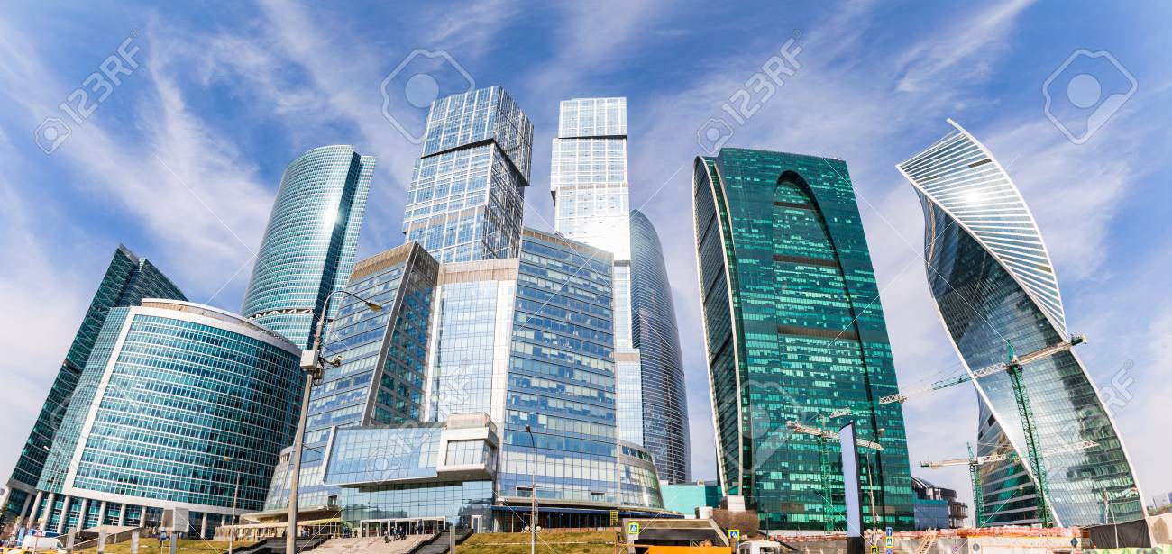 Moscow City Skyscrapers In The Modern Commercial District. Moscow, Capital  City Of Russia, With Its Tall Buildings In The Financial Downtown.  Architecture And Travel Concepts, Panoramic View Stock Photo, Picture and  Royalty, image size:1300x615