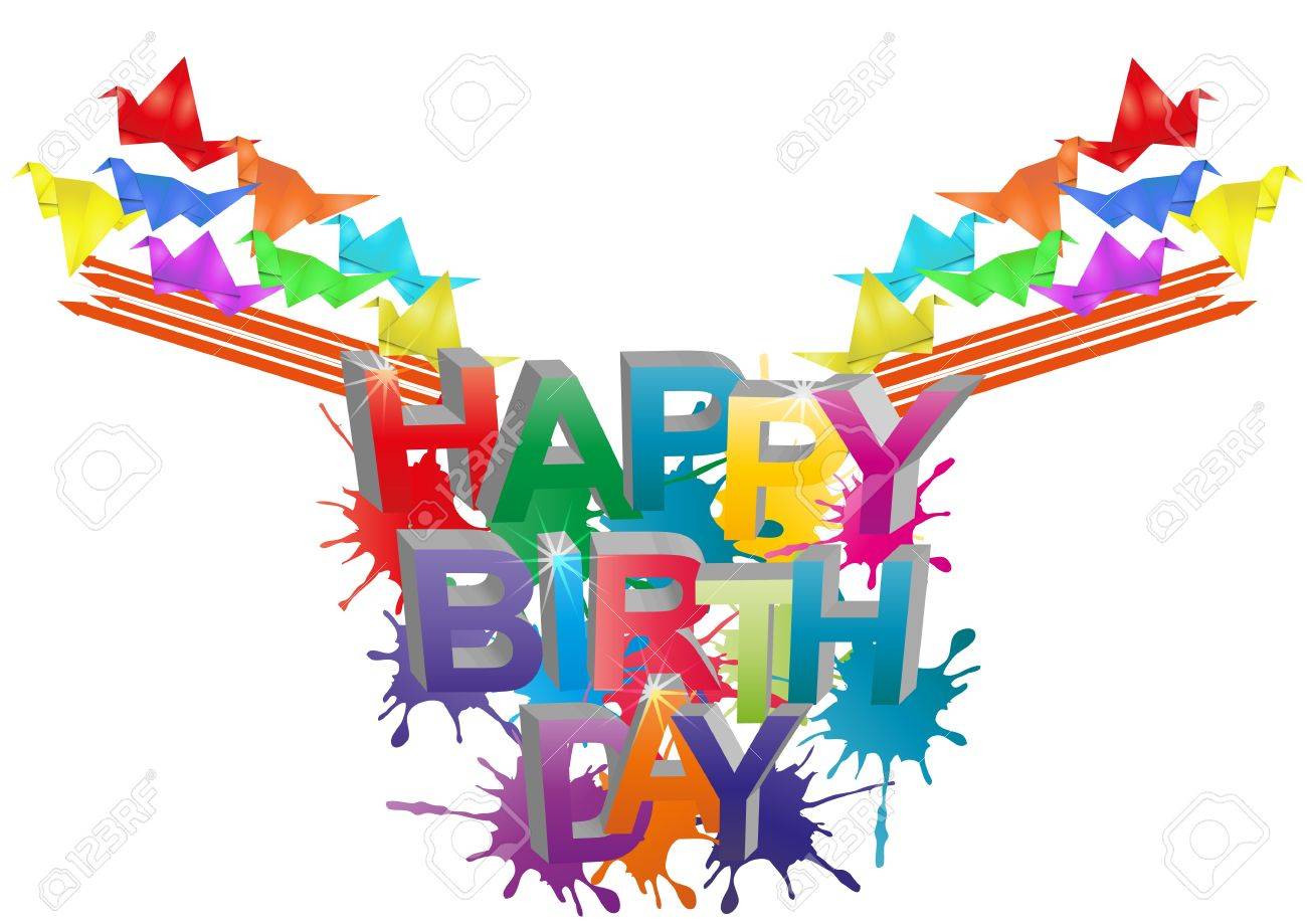 お誕生日おめでとうございます付きのテキストの色の鳥折り紙の図 のイラスト素材 ベクタ Image お誕生日おめでとうございます付きのテキストの色の鳥折り紙の図 のイラスト素材 ベクタ Image